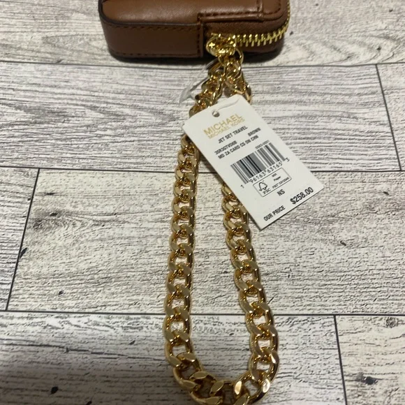 Michael Kors Jet Set Travel Small Logo Leather Brown Acorn Wristlet Wallet NWT - Picture 3 of 8